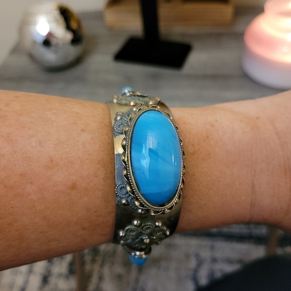 Imitation turquoise stainless steel bracelet - Picture 6 of 6